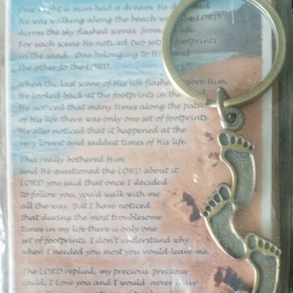 Metallic FootPrints Keyring Key Chain Charm With Moral Story New Vintage - Picture 1 of 3